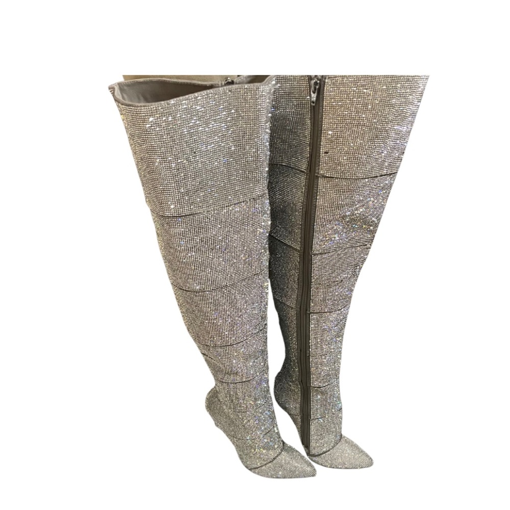 Steve Madden embellished Wonders Thigh High Rhinestone boots